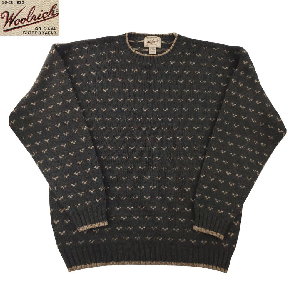 Woolrich Vintage Sweater Wool Blend Knit Pattern Earthtones Crewneck Men's XL